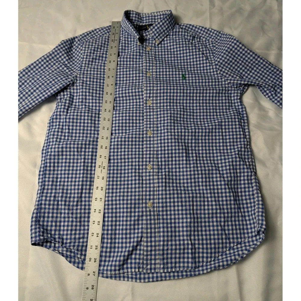 Polo Ralph Lauren Boys 18-20 Blue & White Gingham Button Up Shirt Long Sleeve